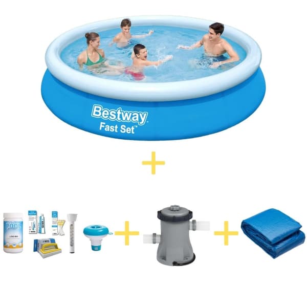 Bestway Swimming Pool - Fast Set - 366 x 76 cm - Inklusive WAYS underhållspaket, filterpump och markduk
