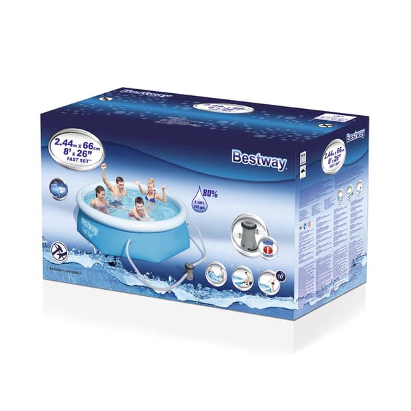 Bestway Swimming Pool - Fast Set - 244 x 66 cm - Inklusiv Solar Sejl & Filterpumpe
