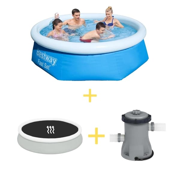 Bestway Swimming Pool - Fast Set - 244 x 66 cm - Inklusiv Solar Sejl & Filterpumpe
