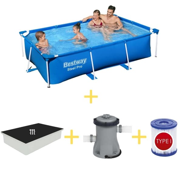 Bestway - uima-allas - Steel Pro - 259 x 170 x 61 cm - Sisältää aurinkopurjeen, suodatinpumpun ja suodattimen