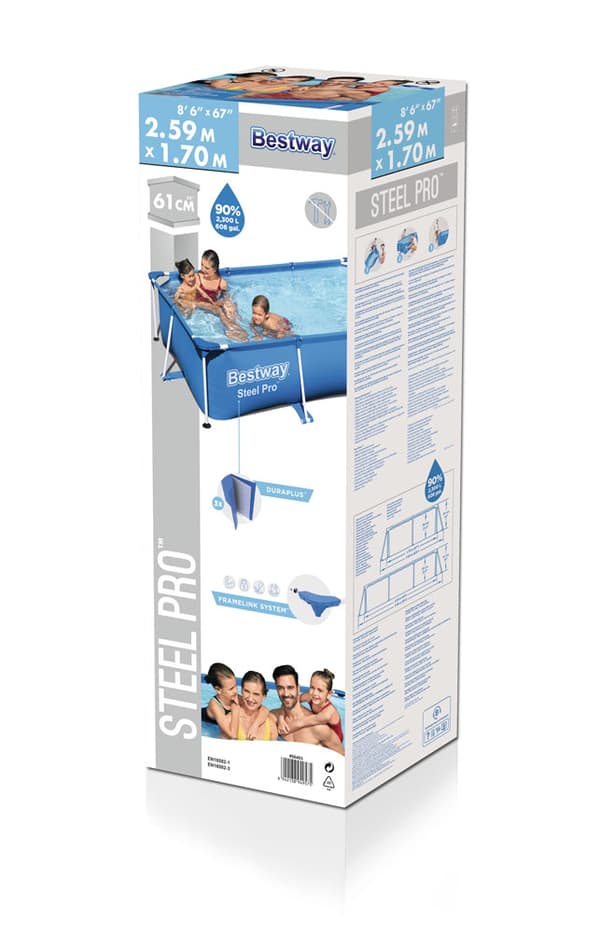 Bestway Swimming Pool - Steel Pro - 259 x 170 x 61 cm - Inklusive WAYS underhållspaket