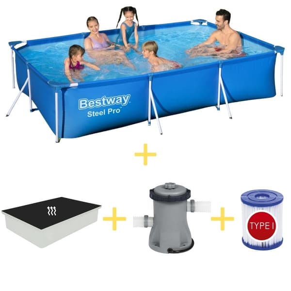 Bestway - uima-allas - Steel Pro - 300 x 201 x 66 cm - Sisältää aurinkopurjeen, suodatinpumpun ja suodattimen