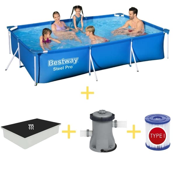 Bestway - uima-allas - Steel Pro - 300 x 201 x 66 cm - Sisältää aurinkopurjeen, suodatinpumpun ja suodattimen