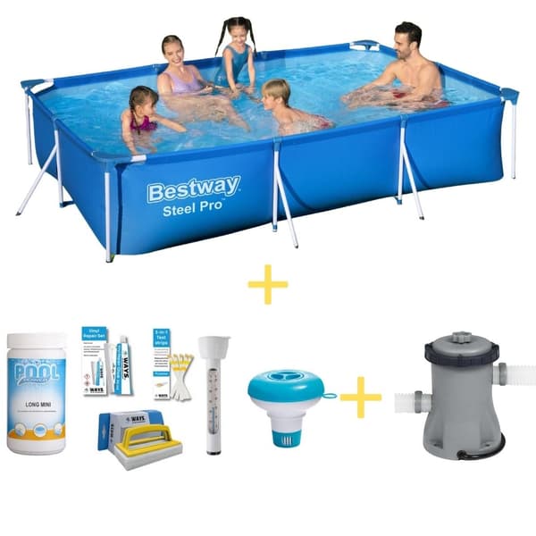 Bestway swimmingpool - Steel Pro - 300 x 201 x 66 cm - Inklusiv WAYS vedligeholdelsespakke og filterpumpe