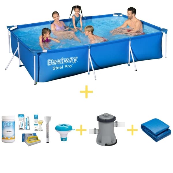 Bestway swimmingpool - Steel Pro - 400 x 211 x 81 cm - Inklusiv solsejl, filterpumpe og filter