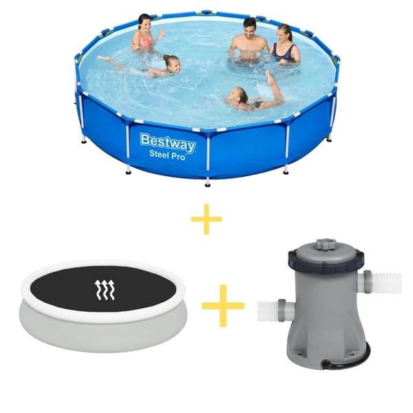 Bestway swimmingpool - Steel Pro - 366 x 76 cm - Inklusiv solsejls- og filterpumpe