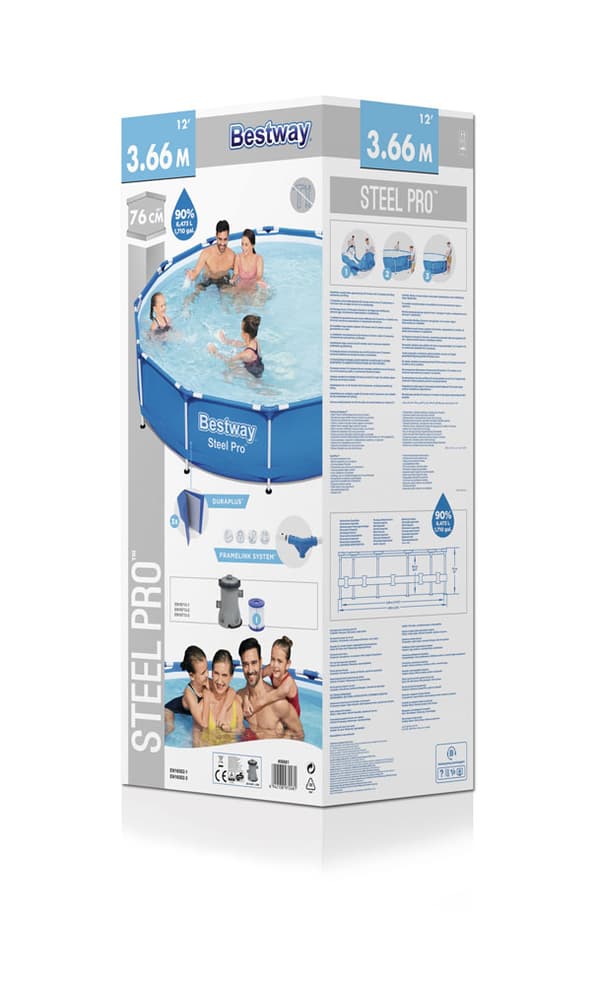 Bestway swimmingpool - Steel Pro - 366 x 76 cm - Inklusiv solsejl, filterpumpe og filter