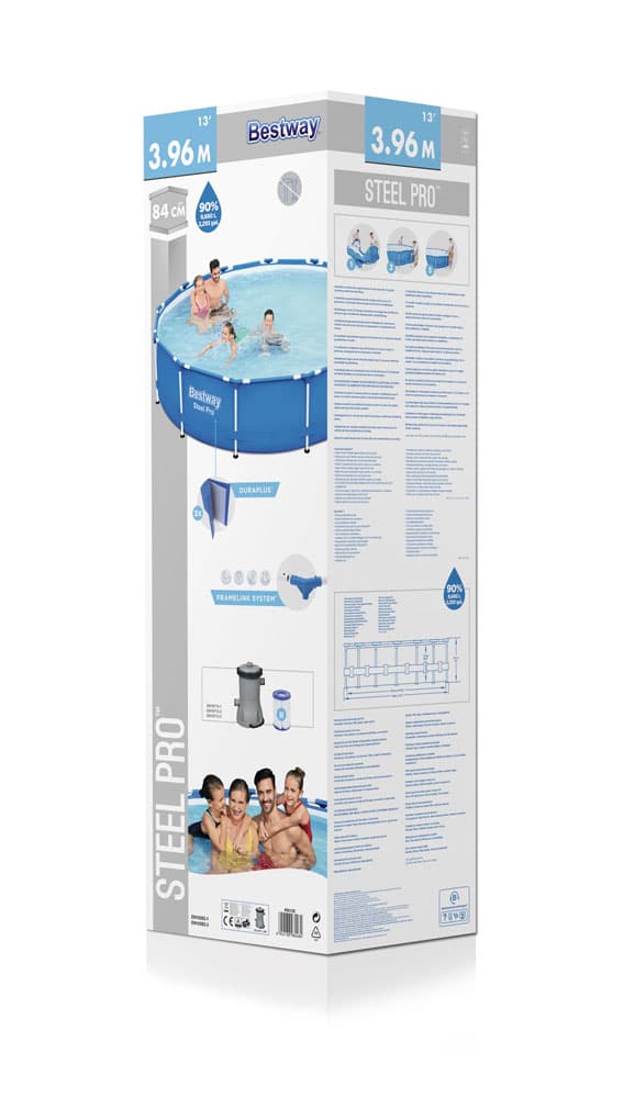 Bestway - uima-allas - Steel Pro - 396 x 84 cm - Sisältää aurinkopurjeen, suodatinpumpun ja suodattimen