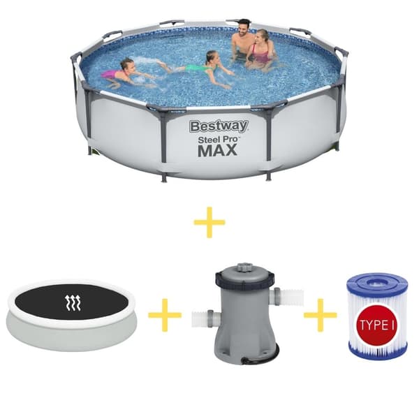 Bestway swimmingpool - Steel Pro MAX - 305 x 76 cm - Inklusiv solsejl, filterpumpe og filter