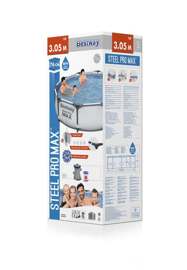Bestway swimmingpool - Steel Pro MAX - 366 x 76 cm - Inklusiv solsejl, filterpumpe og filter