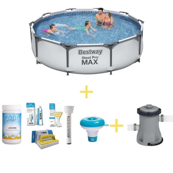 Bestway Swimming Pool - Steel Pro MAX - 366 x 76 cm - Inklusive solsegel, filterpump och filter