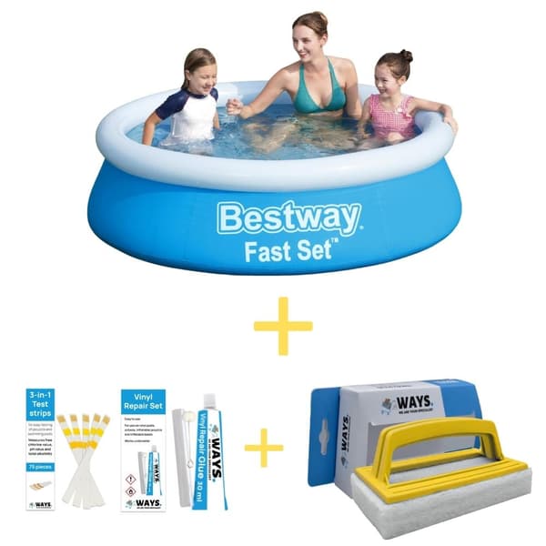 Bestway swimmingpool - Hurtigt sæt - 183 x 51 cm - Inklusiv reparationssæt & 75 teststrimler & skrubbebørste