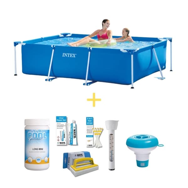 Intex swimmingpool - Rammebassin - 220 x 150 x 60 cm - Inklusiv WAYS vedligeholdelsespakke