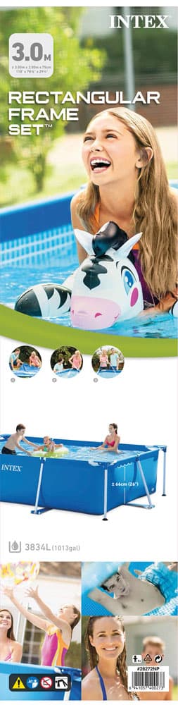 Intex swimmingpool - Rammebassin - 300 x 200 x 75 cm - Inklusiv solsejl, filterpumpe og filter