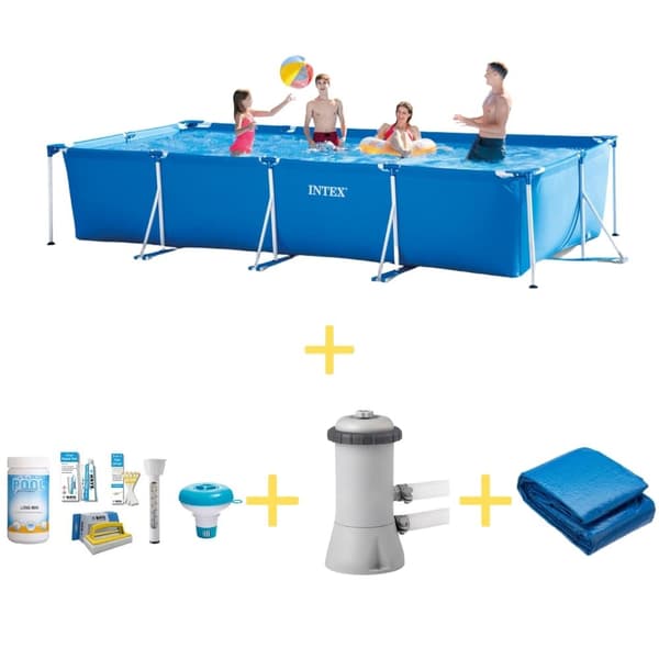 Intex swimmingpool - Rammebassin - 450 x 220 x 84 cm - Inklusiv WAYS-vedligeholdelsespakke, filterpumpe og jordklud