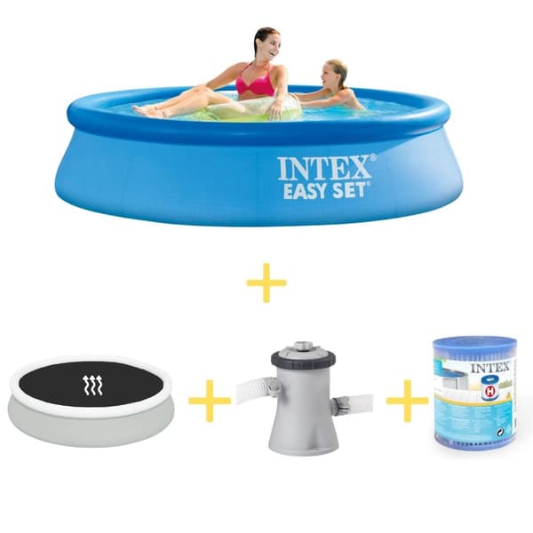 Intex swimmingpool - Nemt sæt - 244 x 61 cm - Inklusiv solsejl, filterpumpe og filter