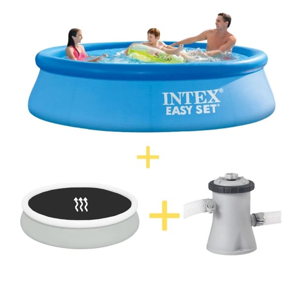 Intex svømmebassin - Nemt sæt - 305 x 76 cm - Inklusiv solsejl & filterpumpe
