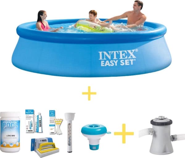 Intex swimmingpool - Nemt sæt - 305 x 76 cm - Inklusiv WAYS vedligeholdelsespakke & filterpumpe
