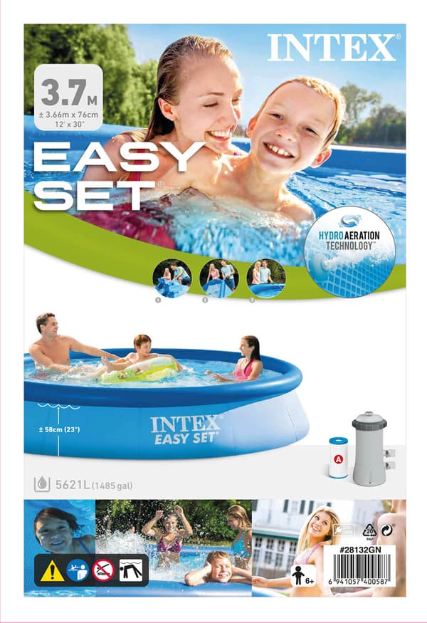 Intex - uima - allas - Easy Set - 366 x 76 cm - Sisältää aurinkopurjeen, suodatinpumpun ja suodattimen