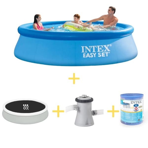 Intex swimmingpool - Nemt sæt - 366 x 76 cm - Inklusiv solsejl, filterpumpe og filter