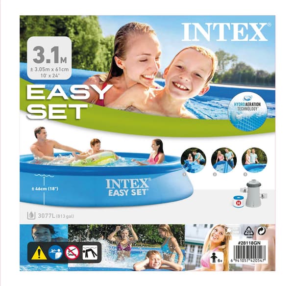 Intex swimmingpool - Nemt sæt - 305 x 61 cm - Inklusiv solsejl, filterpumpe og filter