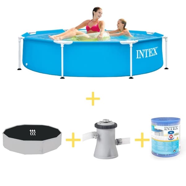Intex - uima - allas - Metallirunko - 244 x 51 cm - Sisältää aurinkopurjeen, suodatinpumpun ja suodattimen