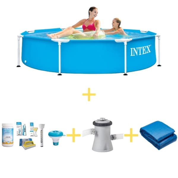 Intex - uima - allas - metallirunko - 244 x 51 cm - WAYS-huoltopaketti, suodatinpumppu ja maakangas