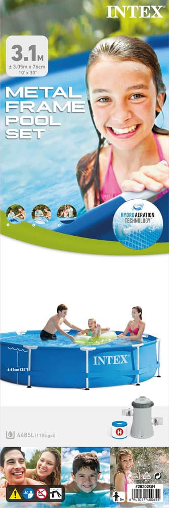 Intex swimmingpool - metallram - 305 x 76 cm - inklusive solsegel- och filterpump