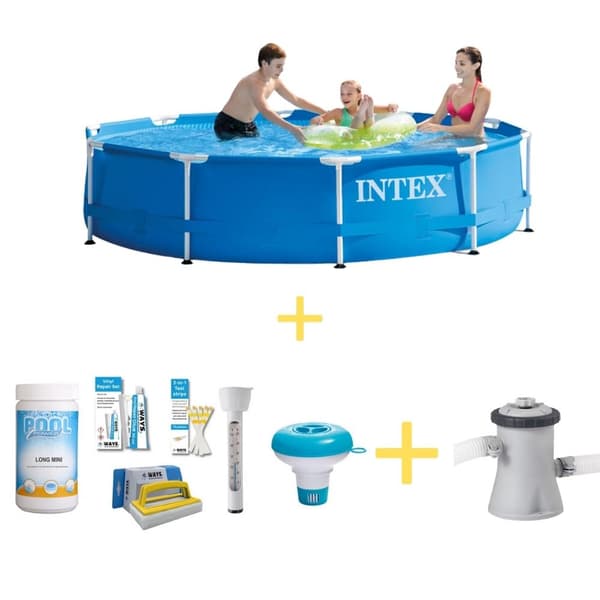Intex swimmingpool - metallram - 305 x 76 cm - WAYS Underhållspaket & filterpump