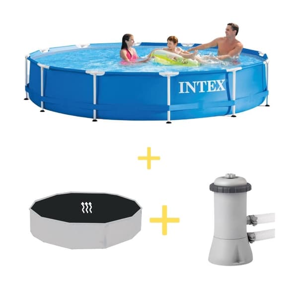 Intex swimmingpool - Metalramme - 366 x 76 cm - Inklusiv solsejl- og filterpumpe