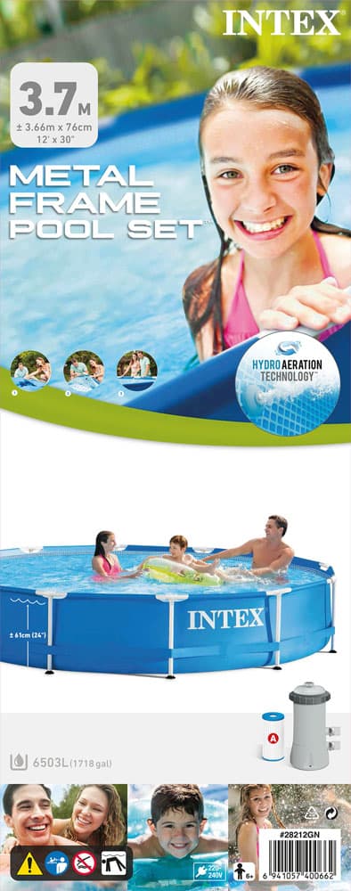Intex - uima - allas - metallirunko - 366 x 76 cm - WAYS-huoltopaketti ja suodatinpumppu
