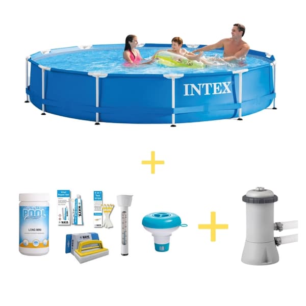 Intex - uima - allas - metallirunko - 366 x 76 cm - WAYS-huoltopaketti ja suodatinpumppu