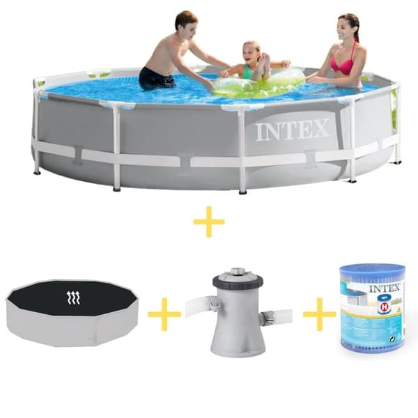 Intex swimmingpool - Prismeramme - 305 x 76 cm - Inklusiv solsejl, filterpumpe og filter