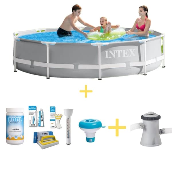 Intex swimmingpool - Prismeramme - 305 x 76 cm - Inklusiv WAYS vedligeholdelsespakke & filterpumpe