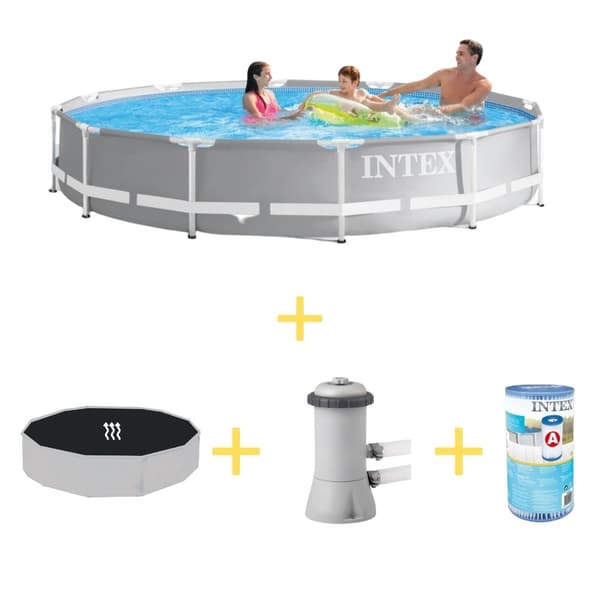 Intex swimmingpool - Prismeramme - 366 x 76 cm - Inklusiv solsejl, filterpumpe og filter