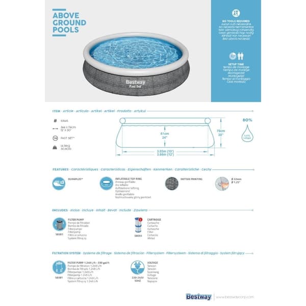 Bestway - Swimming Pool Fast Set - 366x76 cm - Poolpaket