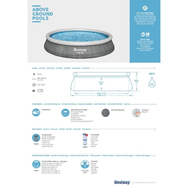 Bestway Swimming Pool Fast Set - 396x84 cm - Swimming Pool Deal