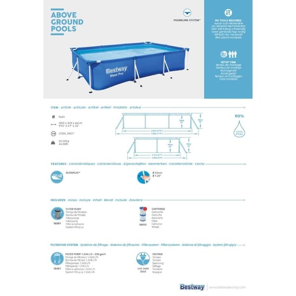 Bestway Pool Steel Pro - Poolbundt - 300x201x66 cm