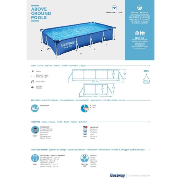 Bestway Pool Steel Pro - Med tilbehør - 400x211x81 cm