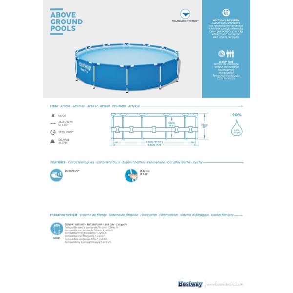 Bestway Pool Steel Pro 366x76 cm - Poolset