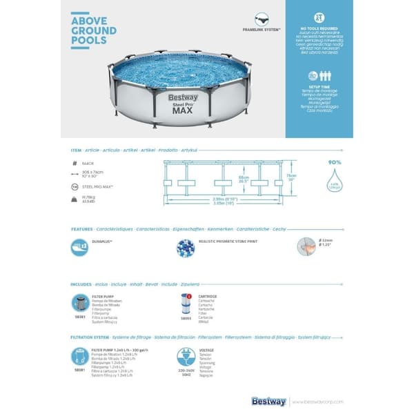 Bestway Pool Steel Pro MAX - Poolpaket - 305x76 cm