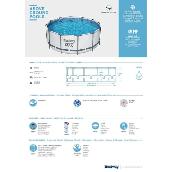 Bestway Pool Steel Pro MAX - Poolbundt - 366x122 cm