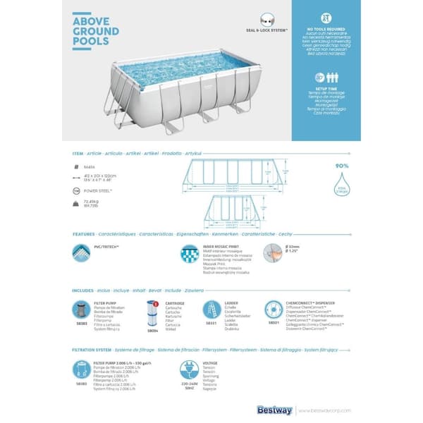 Bestway - Swimming pool Power Steel - Swimming pool pakke - 412x201x122 cm
