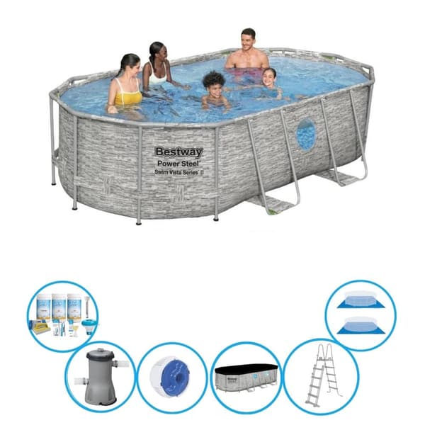 Bestway Swimming Pool Power Steel Swim Vista - Inklusiv tilbehør - 427x250x100 cm