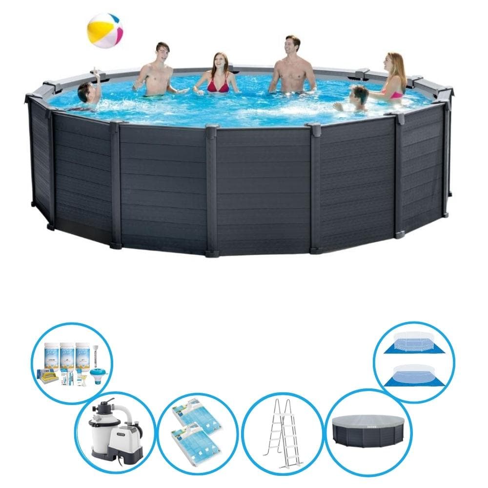 Intex Simbassäng Grafitgrå Panel - Poolpaket - 478x124 cm
