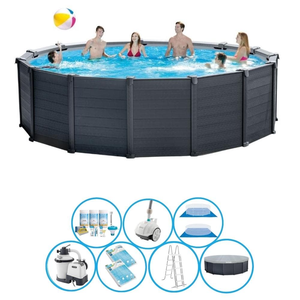 Intex Swimming Pool Grafitgrå Panel - Inklusive tillbehör - 478x124 cm