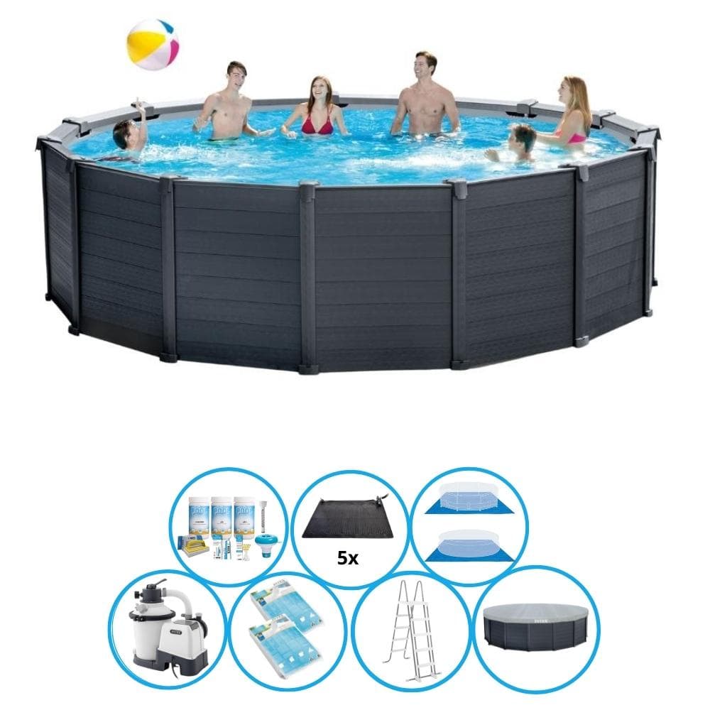 Intex Simbassäng Grafitgrå Panel - Simbassäng Set - 478x124 cm