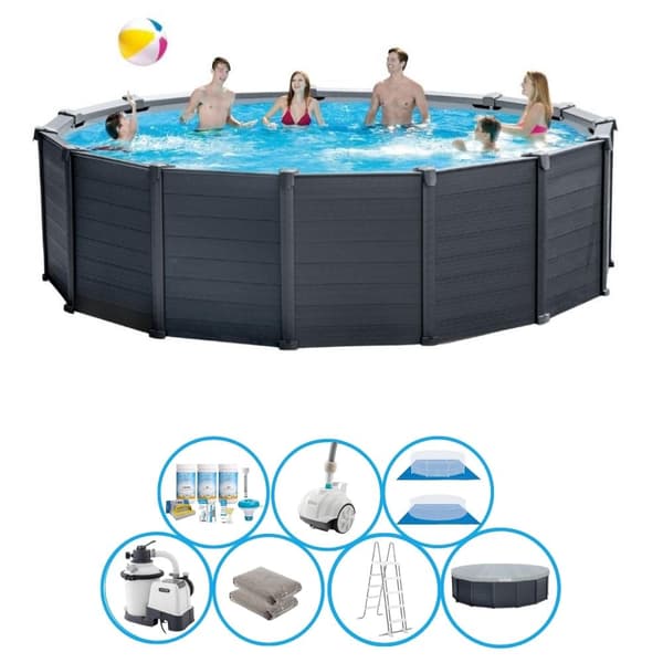 Intex Swimming Pool Grafitgrå Panel - Swimming Pool Deal - 478x124 cm