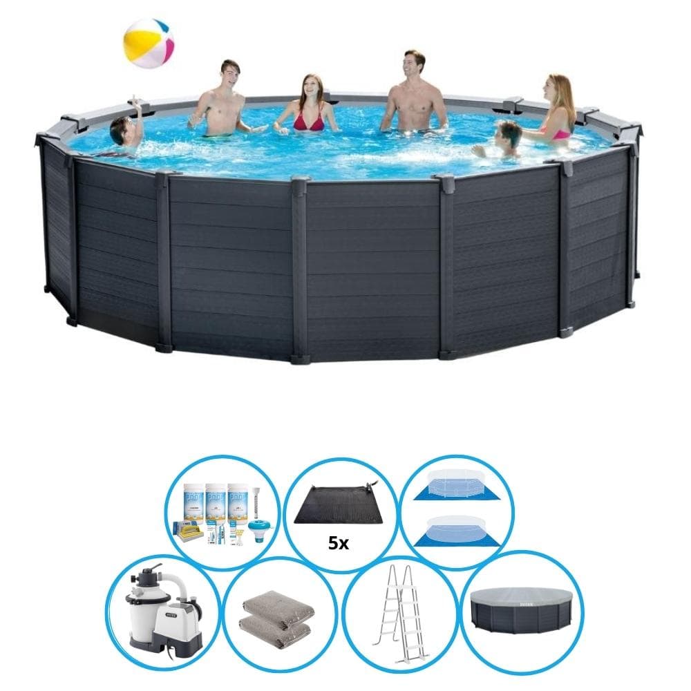 Intex Swimming Pool Grafitgrå Panel - Med tillbehör - 478x124 cm