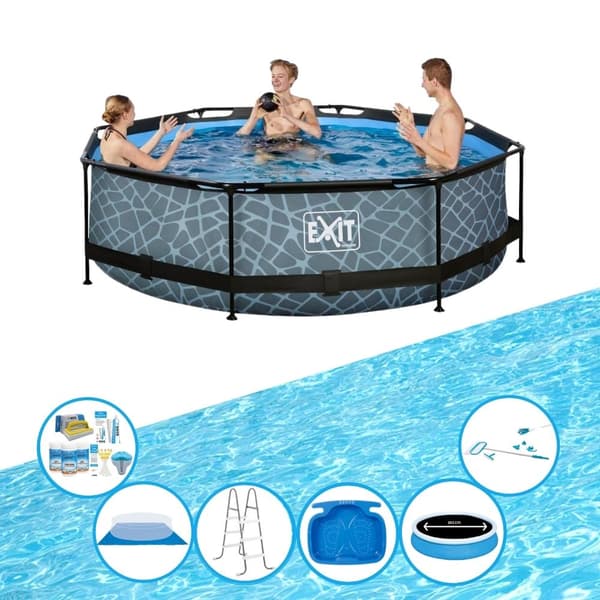 EXIT Swimming Pool Stone Grey - Rammebassin ø300x76cm - Swimming Pool Super Set